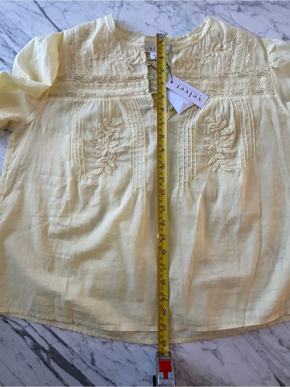 Velvet by Graham & Spencer Embroidered Byrdie Blouse in Butter Yellow - Picture 9 of 12